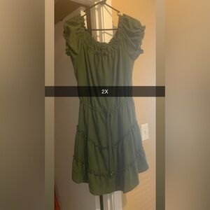 Olive Green Tiered Short-Sleeve Women’s Dress